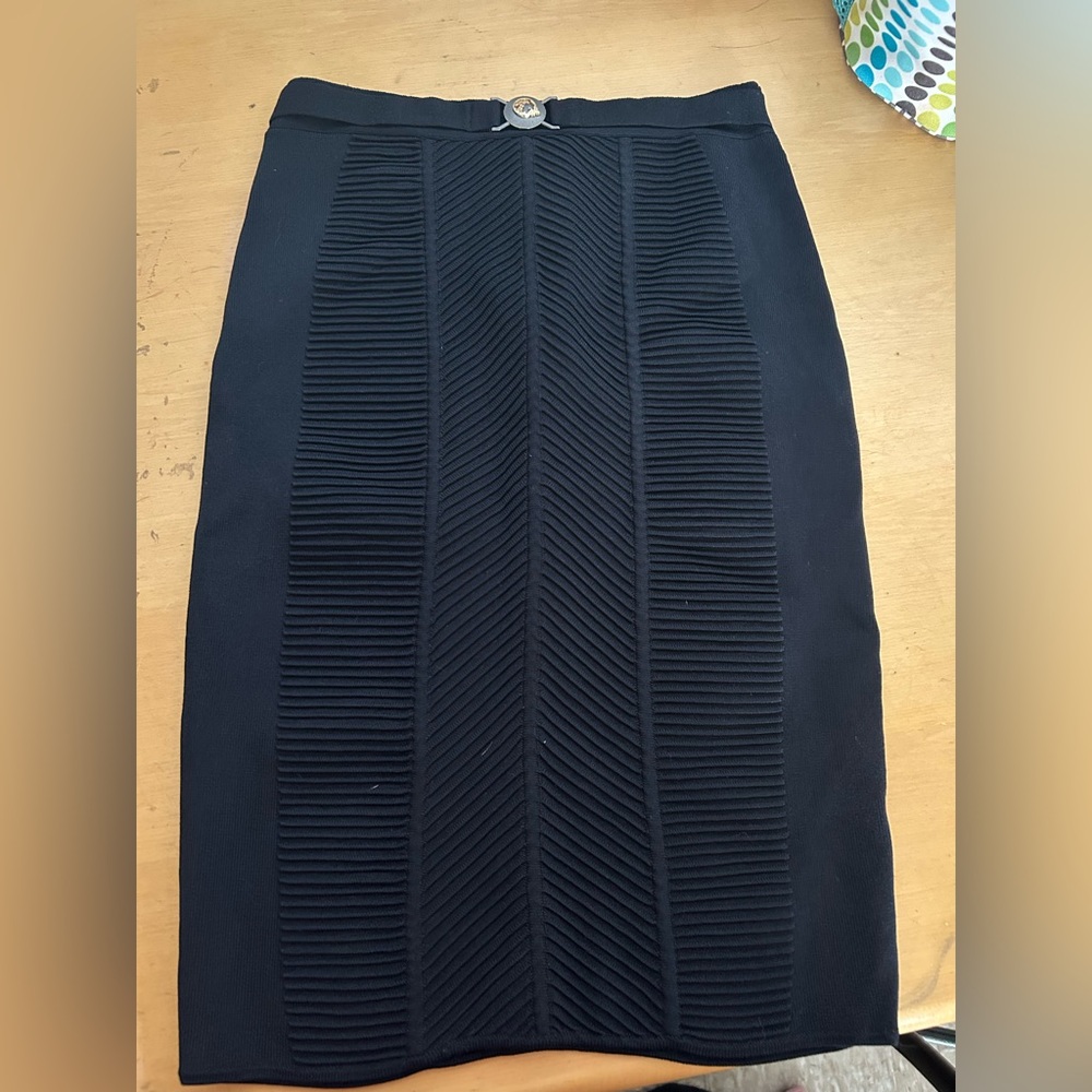 Versace Black Pleated Pencil Midi Skirt